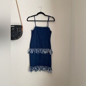 Revolve N/NICHOLAS Dark Denim Fringe Dress, Size 2